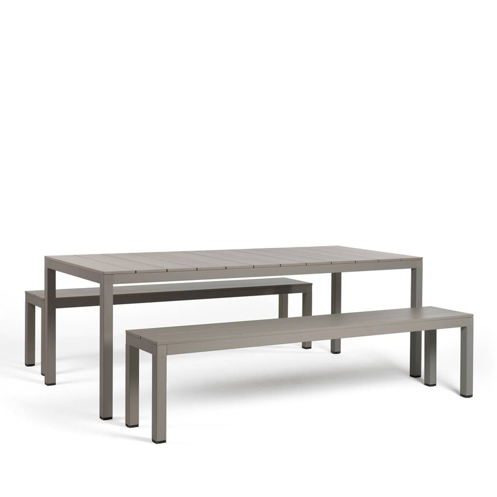 Nardi_Set_Rio_Bench_Alu_Tortora_ruskeanharmaa_ruokapöytäsetti_penkit_ulkoryhmä_terassiryhmä_alumiinia_01 - Edella Nardi Set Rio Bench Alu terassipöytäsetti