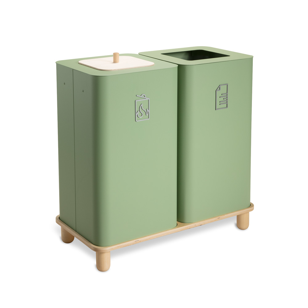 Mizetto_Arkad_Duo_100L_Pale_Green_kierrätysastia_roska-astia_roskakori_01 - Edella Mizetto Arkad Duo kierrätysastia