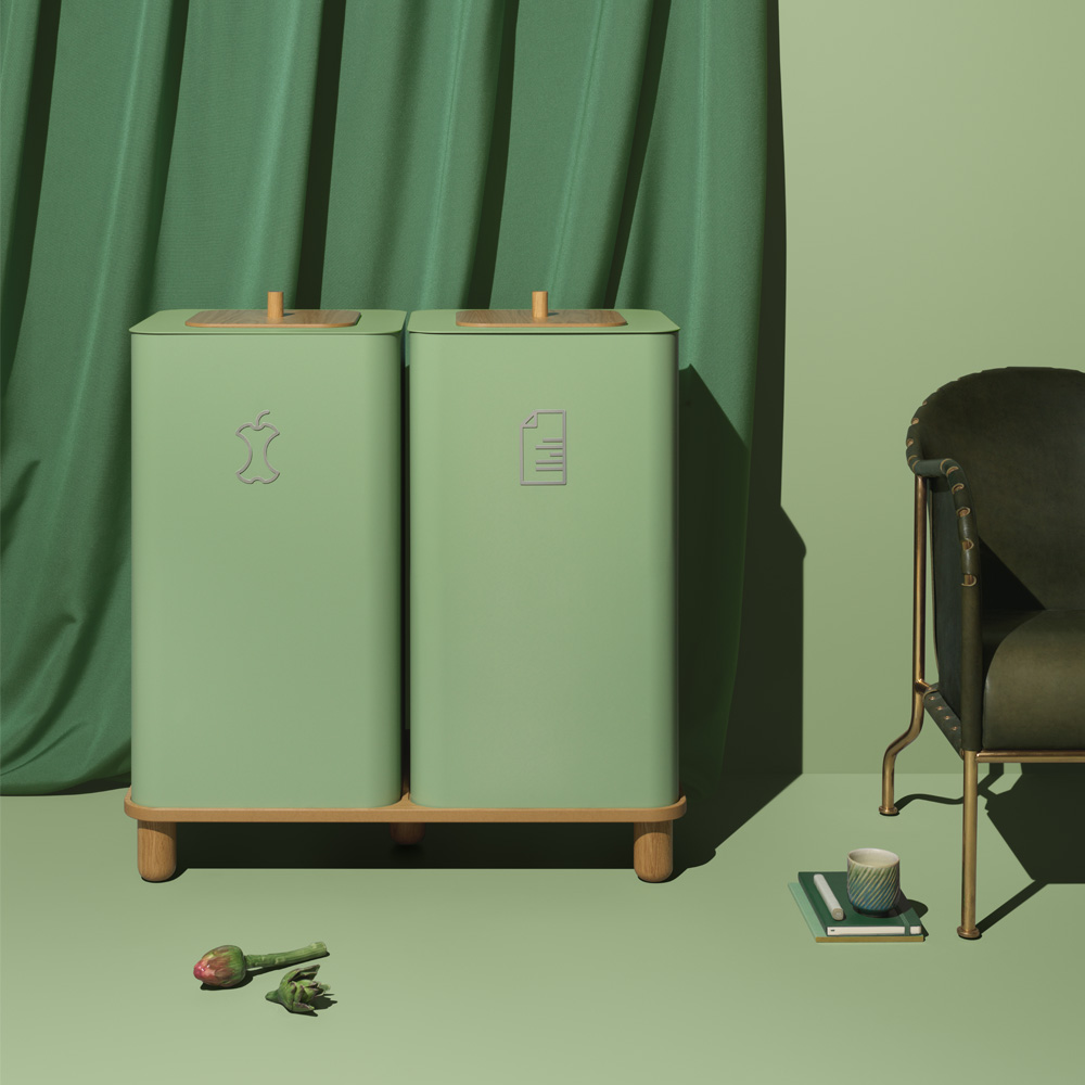 Mizetto_Arkad_Duo_100L_Pale_Green_kierrätysastia_roska-astia_roskakori_03 - Edella Mizetto Arkad Duo kierrätysastia
