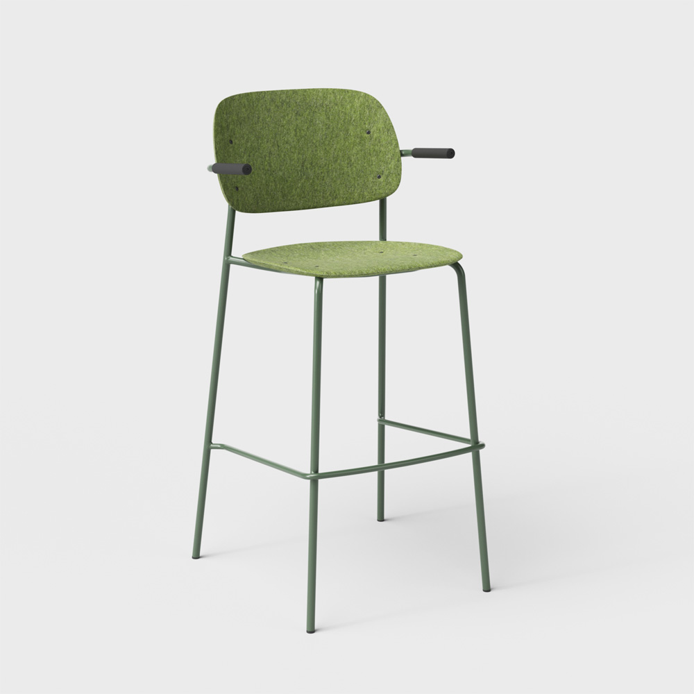 DeVorm_Hale_Bar_Stool_Armrests_Green_korkea_baarituoli_01 - Edella De Vorm Hale PET Felt Bar Stool Armrests korkea baarituoli