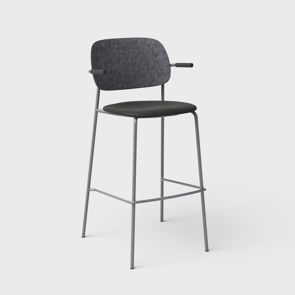 DeVorm_Hale_Bar_Stool_Armrests_Upholstery_Dark_grey_verhoiltu_korkea_baarituoli_01 - Edella De Vorm Hale PET Felt Bar Stool Armrests istuinverhoiltu korkea baarituoli