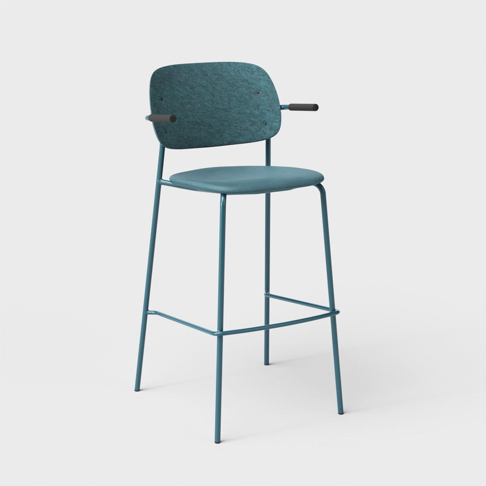 DeVorm_Hale_Bar_Stool_Armrests_Upholstery_Turquoise_verhoiltu_korkea_baarituoli_01 - Edella De Vorm Hale PET Felt Bar Stool Armrests istuinverhoiltu korkea baarituoli