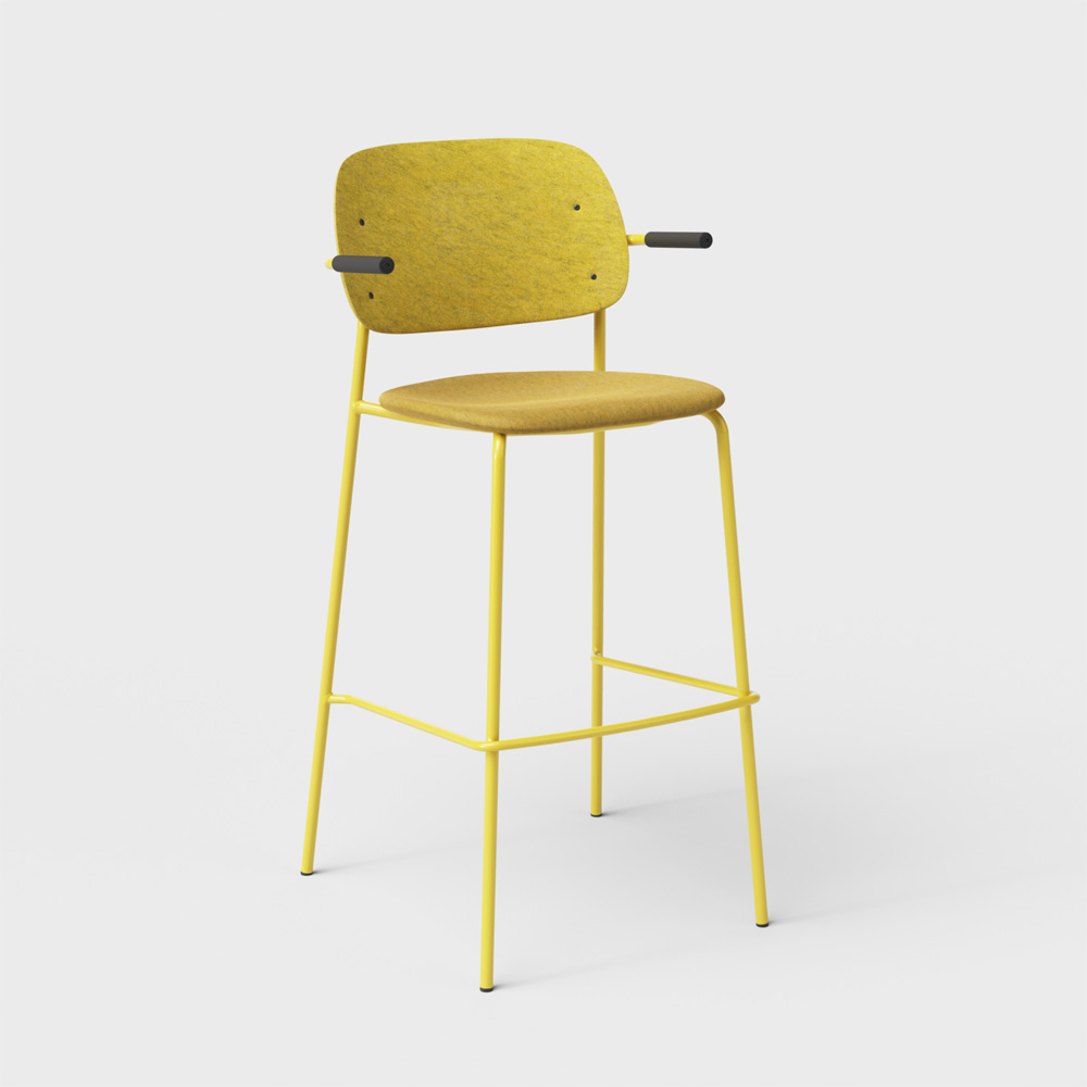 DeVorm_Hale_Bar_Stool_Armrests_Upholstery_Yellow_verhoiltu_korkea_baarituoli_01 - Edella De Vorm Hale PET Felt Bar Stool Armrests istuinverhoiltu korkea baarituoli