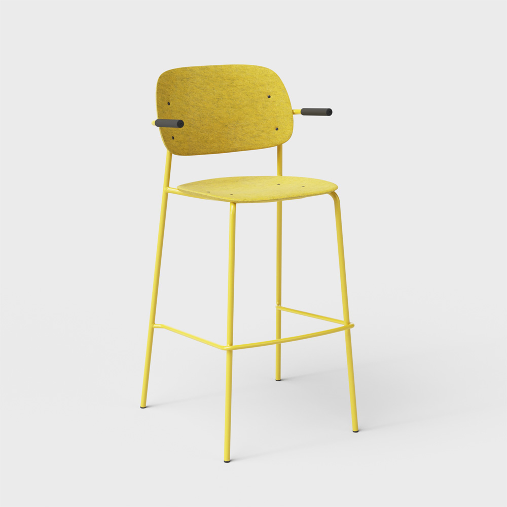 DeVorm_Hale_Bar_Stool_Armrests_Yellow_korkea_baarituoli_01 - Edella De Vorm Hale PET Felt Bar Stool Armrests korkea baarituoli