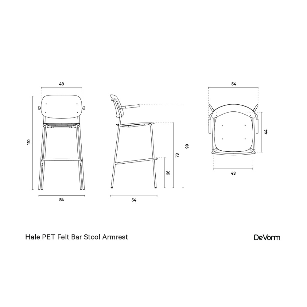 DeVorm_Hale_Bar_Stool_korkea_baarituoli_käsinojat_01 - Edella De Vorm Hale PET Felt Bar Stool Armrests korkea baarituoli