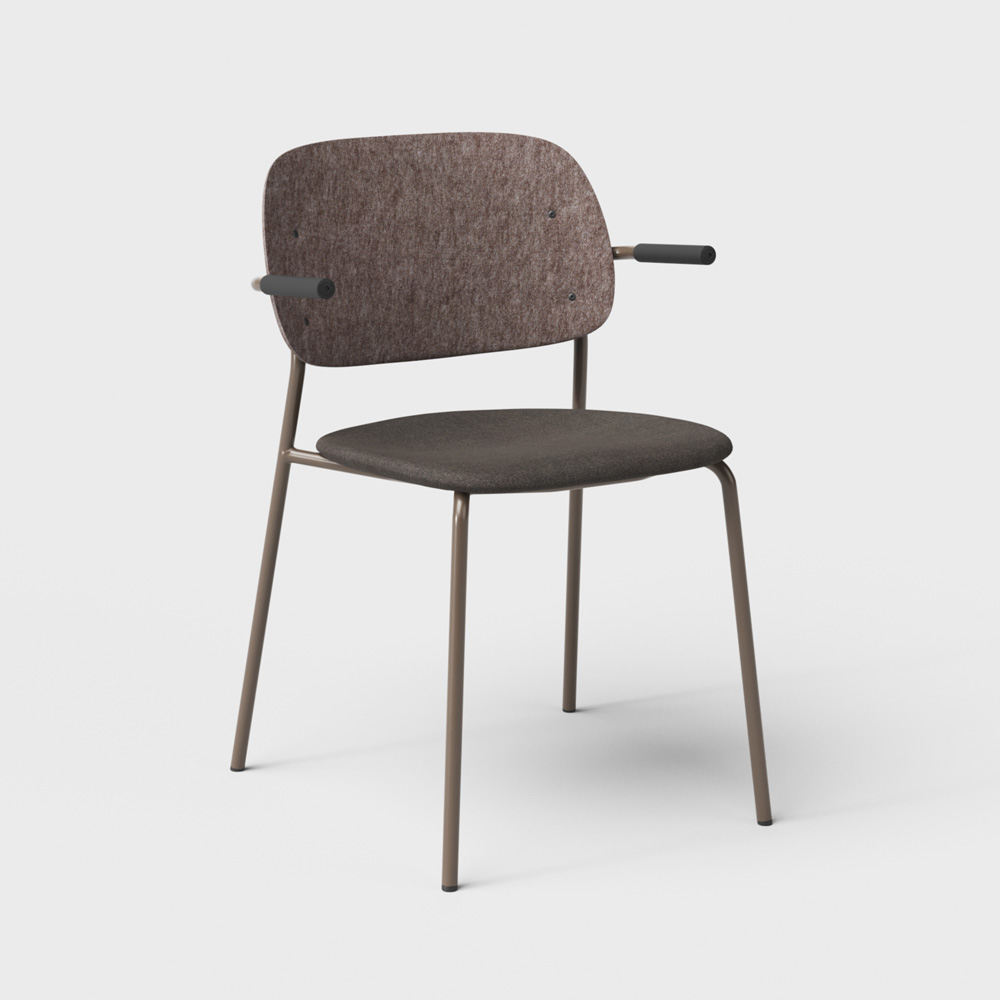 DeVorm_Hale_Chair_Armrests_Upholstery_Brown_verhoiltu_ravintolatuoli_01 - Edella De Vorm Hale PET Felt Stack Chair Armrests istuinverhoiltu tuoli