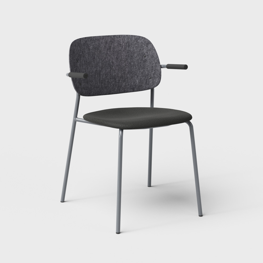 DeVorm_Hale_Chair_Armrests_Upholstery_Dark_grey_verhoiltu_ravintolatuoli_01 - Edella De Vorm Hale PET Felt Stack Chair Armrests istuinverhoiltu tuoli