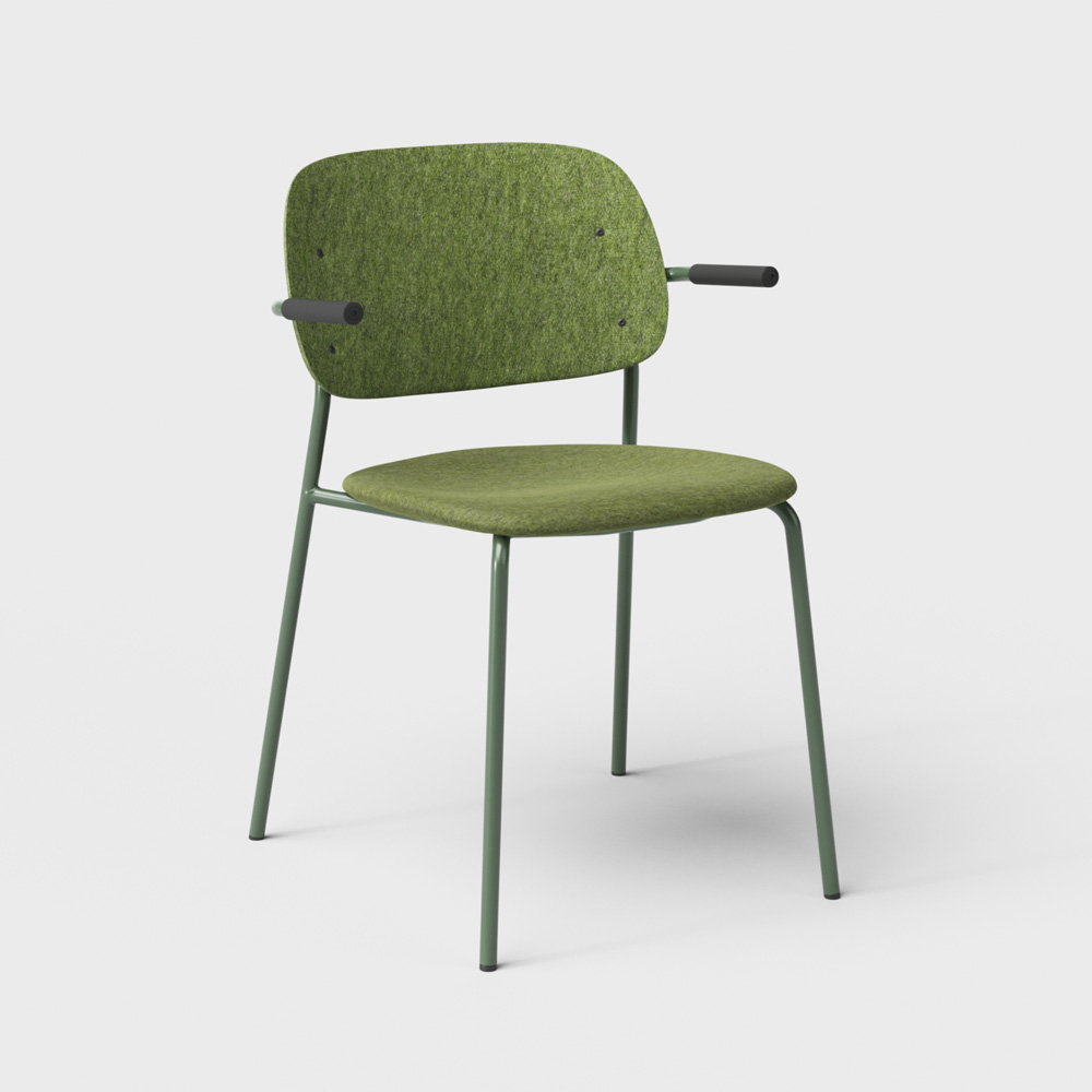 DeVorm_Hale_Chair_Armrests_Upholstery_Green_verhoiltu_ravintolatuoli_01 - Edella De Vorm Hale PET Felt Stack Chair Armrests istuinverhoiltu tuoli