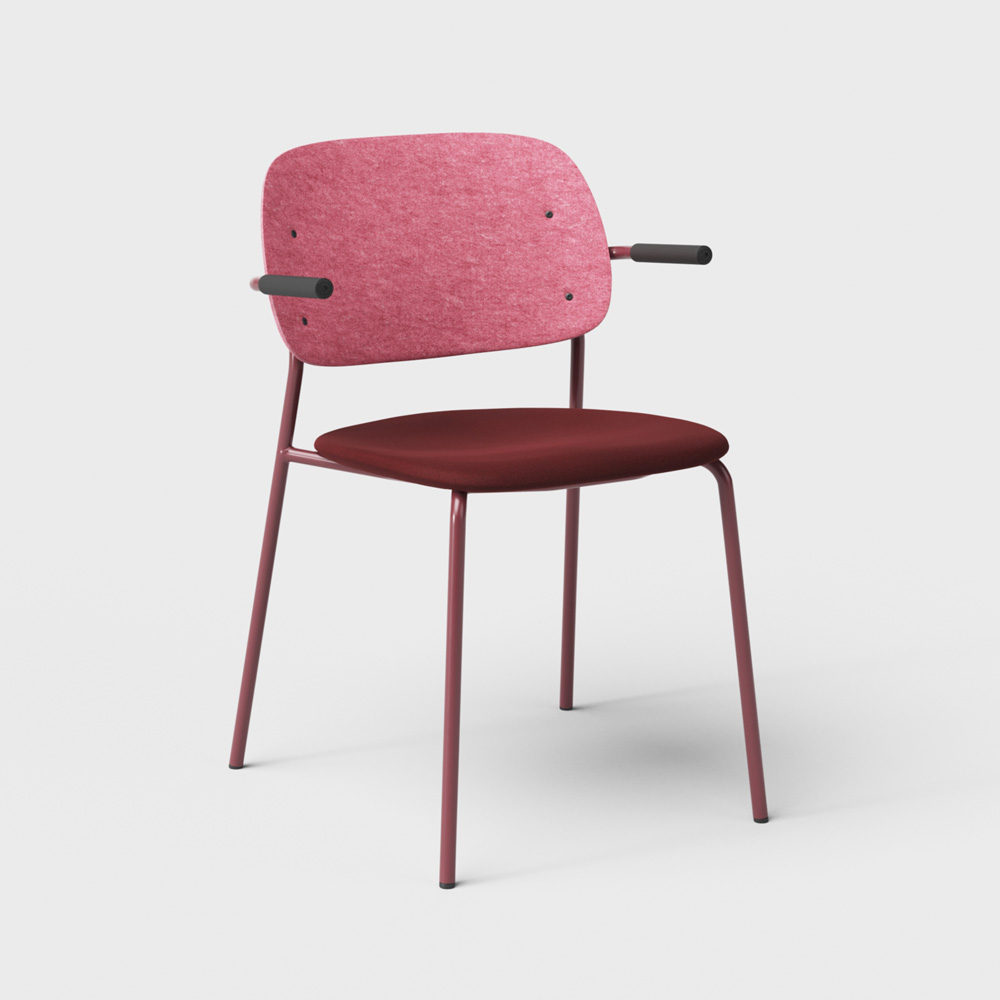 DeVorm_Hale_Chair_Armrests_Upholstery_Pink_verhoiltu_ravintolatuoli_01 - Edella De Vorm Hale PET Felt Stack Chair Armrests istuinverhoiltu tuoli