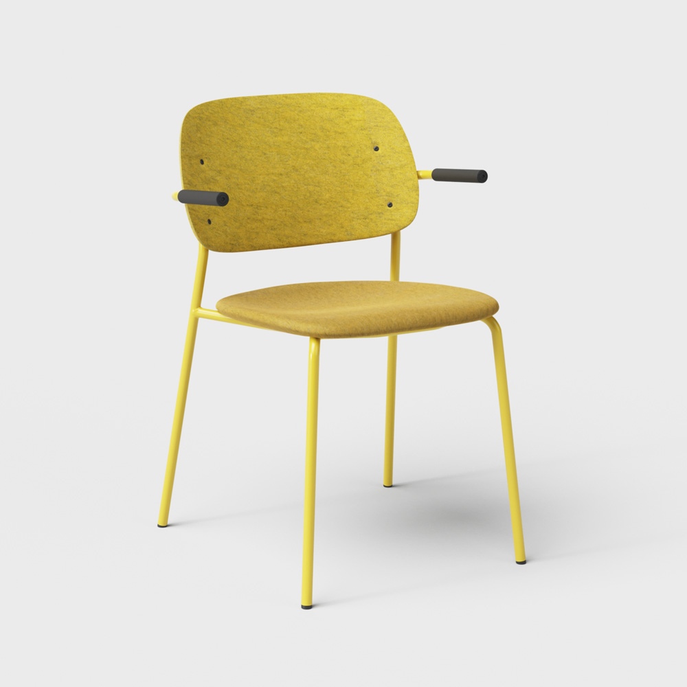 DeVorm_Hale_Chair_Armrests_Upholstery_Yellow_verhoiltu_ravintolatuoli_01 - Edella De Vorm Hale PET Felt Stack Chair Armrests istuinverhoiltu tuoli