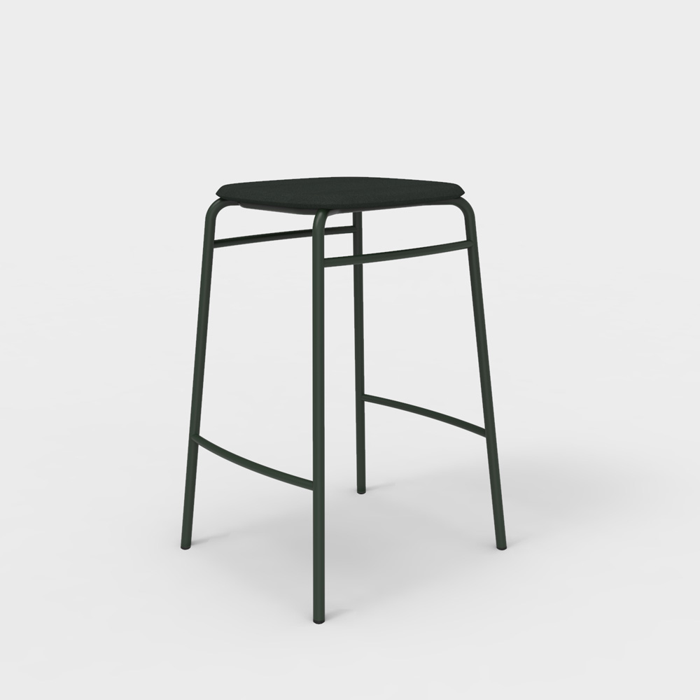 DeVorm_Twist_PET_Felt_Counter_Stool_Upholstery_Dark_green_matala_baarituoli_01 - Edella De Vorm Twist PET Felt Counter Stool istuinverhoiltu matala baarijakkara