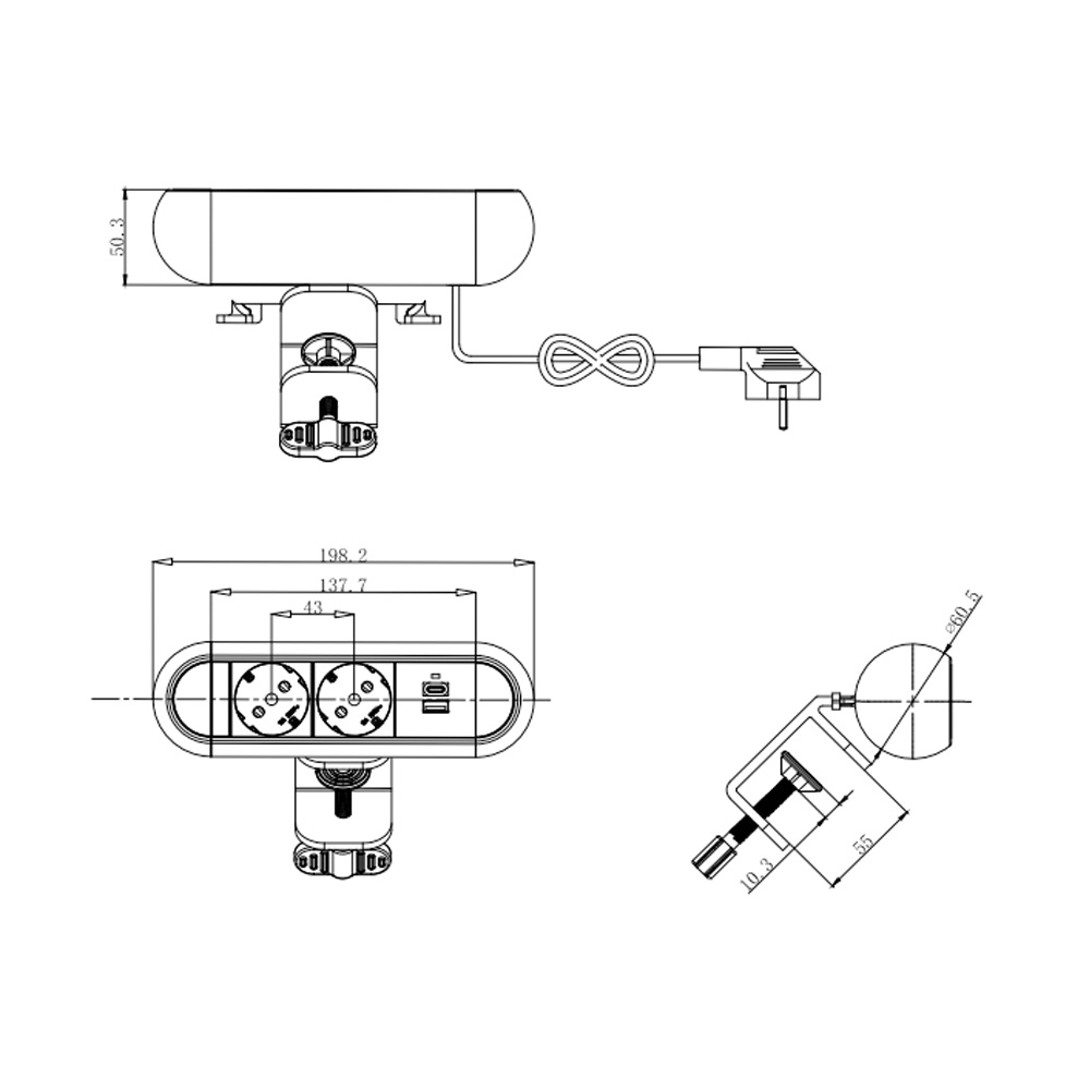 SELECTed_Clamp_Power_Socket_työpöytään_kiinnitettävä_pistorasia_pöytäpistorasia_USB-C_03 - Edella SELECTed Clamp Power Socket pöytäpistorasia