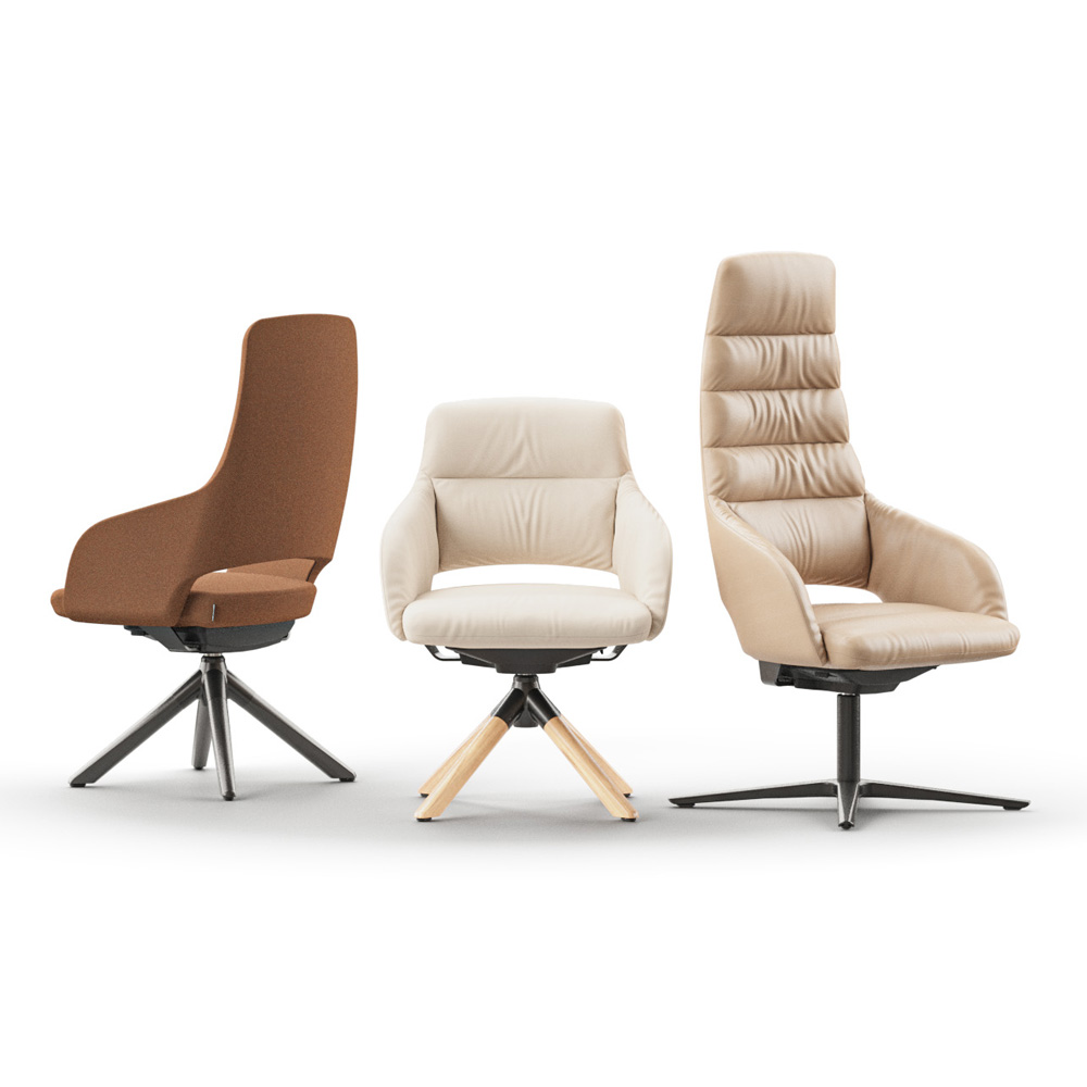 Narbutas_Sandie_medium_neuvottelutuoli_ristikkojalka_ilman_pyöriä_pehmustettu_03 - Edella Narbutas Sandie High Swivel P neuvottelutuoli