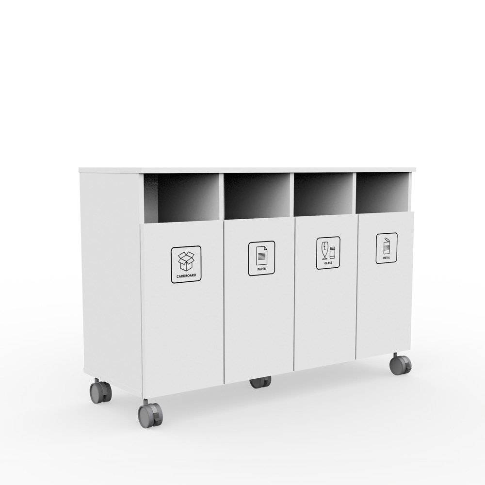 Max_Medium_H4_White_jätteiden_lajitteluvaunu_lajittelukaappi_01 - Edella Edella Max Medium M-H4 jätteiden lajittelukaappi (4x45 L)